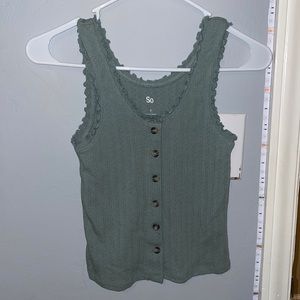 Women's olive green tank top with buttons